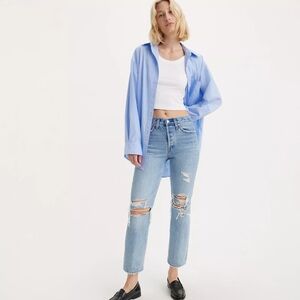 Levi's Light Blue Ripped Straight-Leg Women's Jeans